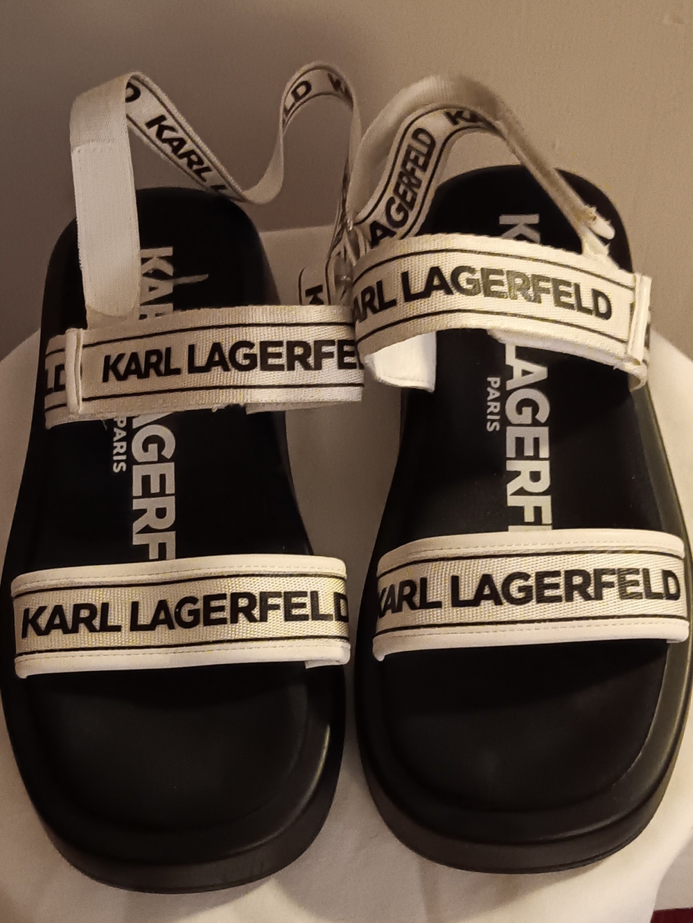 Karl Lagerfeld Ladies  Black and White Logo Strap Sport Sandals